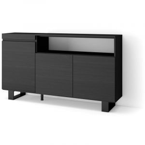 Buffet salon et cuisine Meuble de Rangement, Commode 150x87x35cm 3 Portes Design industriel Style moderne Noirs - Noir - Skraut Home