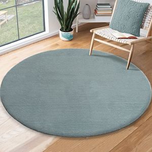 Tapis de Salon ou chambre en bleu 200x200 rond | Tapis poil ras moderne et doux | Interieur | Lavable en machine - The Carpet Loft