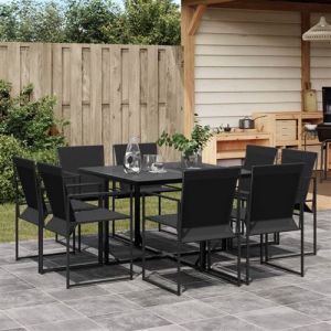 VidaXL Ensemble à manger de jardin 9 pcs noir textilène, ensemble à manger d'extérieur, meuble à manger de jardin, table et chaises de jardin