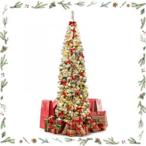 227CM Sapin de No&euml;l avec 350 Lumi&egrave;res LED,Flocage &agrave; Crayons Arbre Epais et R&eacute;aliste avec 641 Branches en PVC,Base en Fer - Goplus