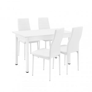 Table à manger de cuisine salle à manger 120 cm avec 4 chaises blanc rembourrées blanc 03_0003980