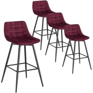 Image de WOLTU 4X Tabouret de Bar Chaise de Bar ise rembourrée en Velours avec Pieds et Repose Pieds en métal Bordeaux Bordeaux