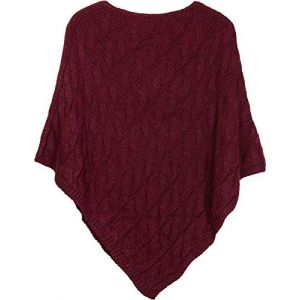 StyleBREAKER Poncho en Maille avec Un Motif tressé, Poncho tricoté à col Rond, Maille épaisse, Femme 08010040, Couleur:Bordeaux-Rouge