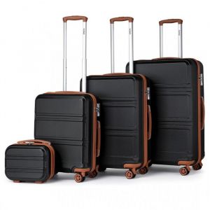 Kono Set de 4 Valises de Voyage Rigide Bagage Cabine (28+55+65+74cm) avec 4 roulettes et Serrure TSA+Portable Vanity Case, Noir