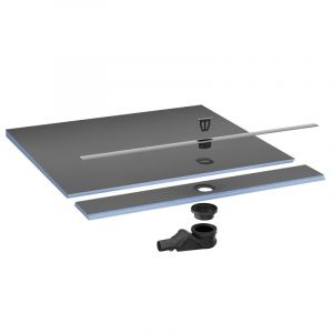 Wedi Pack receveur de douche pré-penté 104 x 160 x 3,8 cm Fundo Flex béton + bonde horizontale + écoulement linéaire + support + colle 610 + kit d'étancheité