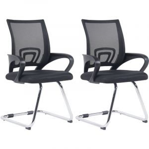 CLP Lot de 2 chaises cantilever Eureka en Maille avec pied Luge en m&eacute;tal, Noir