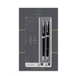 Parker Sonnet Set Duo, laque noire, attributs palladium, styllo bille + stylo roller, sous blister