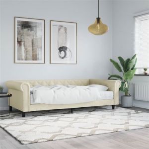 VidaXL Lit de Jour avec Matelas, Canapé-lit, Lit d'Invité, Meuble de Chambre à Coucher Salle de Séjour, Moderne, Crème 90x200 cm Similicuir