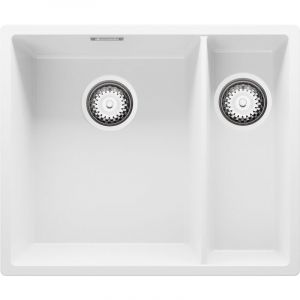 Primagran - Evier Cuisine 56 x 47 cm Evier en Granit 2 bacs + Siphon Classique, Lavabo Cuisine de Blanc