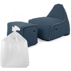 Soo Santaï Set MiniBuddy's Rest fauteuil poire + repose pieds + polystyrène intérieur déhoussable, surpiqûres, Bleu jeans