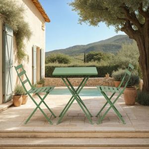 Ensemble table + 2 chaises de jardin en métal vert - BACA