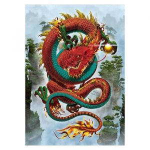 Educa Puzzle 500 Pieces - Dragon Oriental Rouge Et Vert Collection Chine - Fantastique - Nouveaute