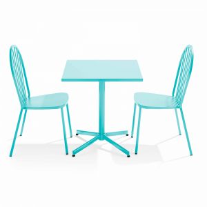 Oviala Ensemble table de jardin inclinable et 2 chaises bistrot turquoise 70 x 70 x 72 cm