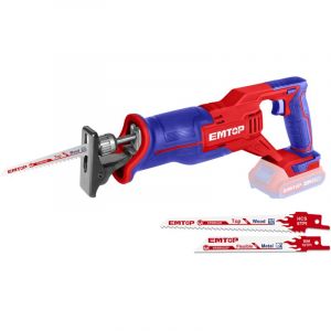 Emtop - Scie sabre sans fil 20v batterie et chargeur vendus séparément avec 1 lame de scie à métal + 1 lame de scie à bois - Rouge et bleu
