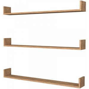 Image de Lot de 3 &eacute;tag&egrave;res murales 12 x 120 x 15 cm effet ch&ecirc;ne 03_0007077