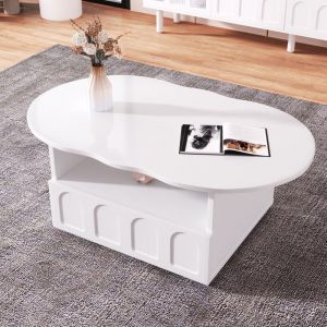 Table basse avec tiroirs et compartiment ouvert - plateau en forme de nuage - Blanc