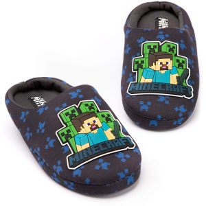 Minecraft Pantoufles pour garçons | Différents styles Enfants Bleu Marine Noir Paillettes Creeper Zombie Garçons Maison Chaussures | Produits dérivés de chaussures de jeu pour enfants et adolescents
