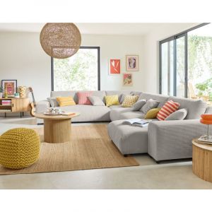 Garance - module d'assise m&eacute;ridienne droit - en velours c&ocirc;tel&eacute; - Gris clair