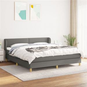 VidaXL Sommier &agrave; Lattes de Lit avec Matelas, Lit Rembourr&eacute;, Lit Double, Lit Adulte de Chambre &agrave; Coucher Int&eacute;rieur, Moderne, Gris Fonc&eacute; 160x200cm Tissu