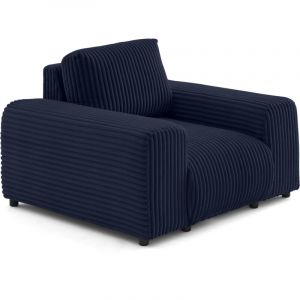 Fauteuil en velours grosses côtes bleu