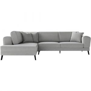 Canapé d angle gauche con ible IMPERIAL 5 places Tissu clair 2 coffres de rangement L