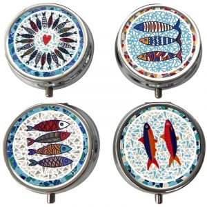 Signes Grimalt Pilulier poisson avec 4 divisions, pilulier de voyage, métal, multicolore