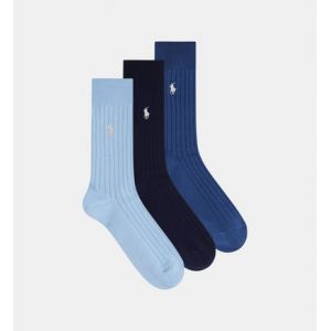 Ralph Lauren Lot de 3 paires de chaussettes coton egyptien Bleu Polo - Couleur Bleu - Taille XL