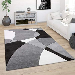 Paco Home - Tapis De Salon Tapis Poil Ras Moderne Look 3D D&eacute;coupe De Contour Motif Abstrait 240x330 cm, Noir-Blanc