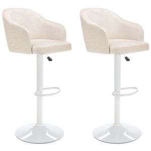 Lot de 2 tabourets de bar en tissu et métal - Hauteur réglable - Crème et blanc - carsten