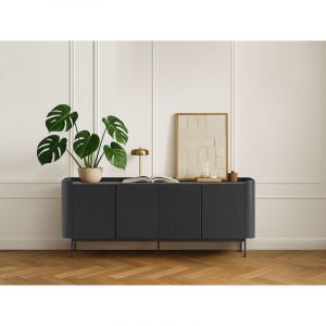 Bobochic Buffet 4 portes 200 cm JAY effet tasseaux Noir