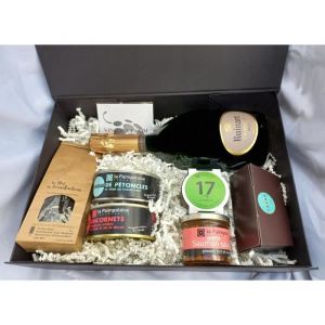 Coffret Gourmand Vinaddict - Champagne Ruinart 75cl, Tapas, Thé et Chocolats artisanaux, emietté de saumon sauvage, curry vert