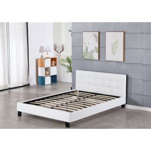 Frederic - Solide et Confortable Lit avec Sommier + Tête de Lit Capitonnee Couleur BLANC 180x200