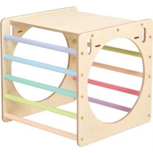 Activity Cube en bois aux couleurs pastel Structure / Cadre d'escalade d'intérieur pour enfants Jouets Montessori Marron Katehaa