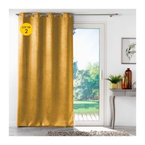 Douceur D'intérieur - Lot de 2 rideaux 100% occultant 135 x 240 cm velours frappé Anthéa Jaune ocre