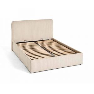 Goyave - lit coffre - 160x200 - en velours c&ocirc;tel&eacute; - sommier inclus - Beige
