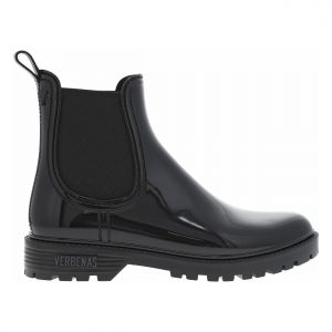 Boots noires vernies à talon décroché bas et soufflet élastiqué