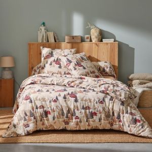 Tradilinge Parure de lit 2 pi&egrave;ces flanelle de coton &agrave; montagne housse + taie Beige 140x200 cm