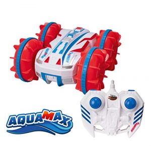 Xtrem Raiders Aquamax Voiture amphibie télécommandée/réversible avec roues tout-terrain, rotation à 360°