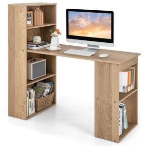 Costway Bureau Informatique Avec Bibliothèque, Table D'ordinateur Haute De 75 Cm Avec Étagères De Rangement À 6 Niveaux, Naturel