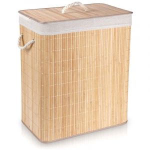 Awelco Panier a linge pratique en bambou avec deux compartiments et couvercle