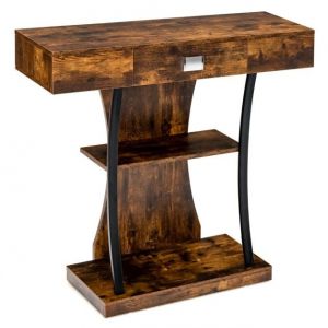 Coast - Console en forme de T avec tiroirs - 2 étagères - Design industriel - Brun rustique