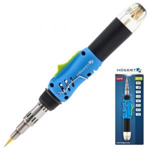 H&Ouml;GERT TECHNIK Fer &agrave; souder &agrave; gaz 3 en 1, 220 W, allumage pi&eacute;zo&eacute;lectrique, fer &agrave; souder (400 &deg;C), br&ucirc;leur (1300 &deg;C), Senge (550 &deg;C), butane-propane, compact, ergonomique, 40 min d'autonomie
