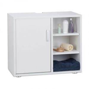 Relaxdays Blanc Dessous de Lavabo 1 Porte Placard Salle de Bain 3 Étagères Meuble sous Vasque WC SDB 51x60x32cm, HLP 51 x 60 x 32 c