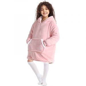 Freosen - Plaid à Capuche Enfant Plaid Pull Couverture Canapé Polaire avec Manche Garçons Filles avec Poches Portables tv Hiver 70cm Rose