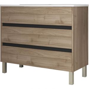 Mennza Meuble de salle de bain 100cm stay three edge bois clair - Vasque en céramique