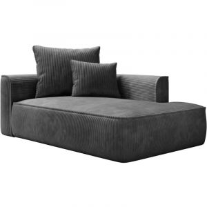 Vente-unique - Méridienne droite en velours côtelé gris anthracite pineta