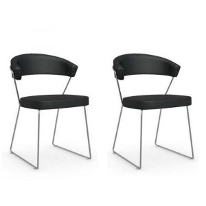 Inside75 Lot de 2 chaises NEW YORK design italienne en cuir noir
