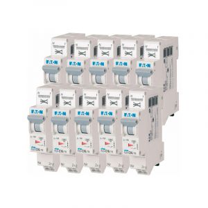 Eaton Lot de 10 disjoncteurs auto 16A plg, Ph+N, borne &agrave; ressort, 4,5kA (en 60898) courbe c