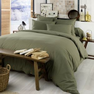 Terre de Nuit Parure de lit flanelle kaki 260x240 - Kaki
