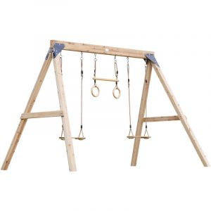 Axi Maya Balançoire Double En Bois Marron Avec Trapèze - Bois Fsc - Balançoire Autoportante Avec 2 Sièges De Balançoire En Bois - Portique Pour Enfants Avec Trapèze - Garantie 10 Ans